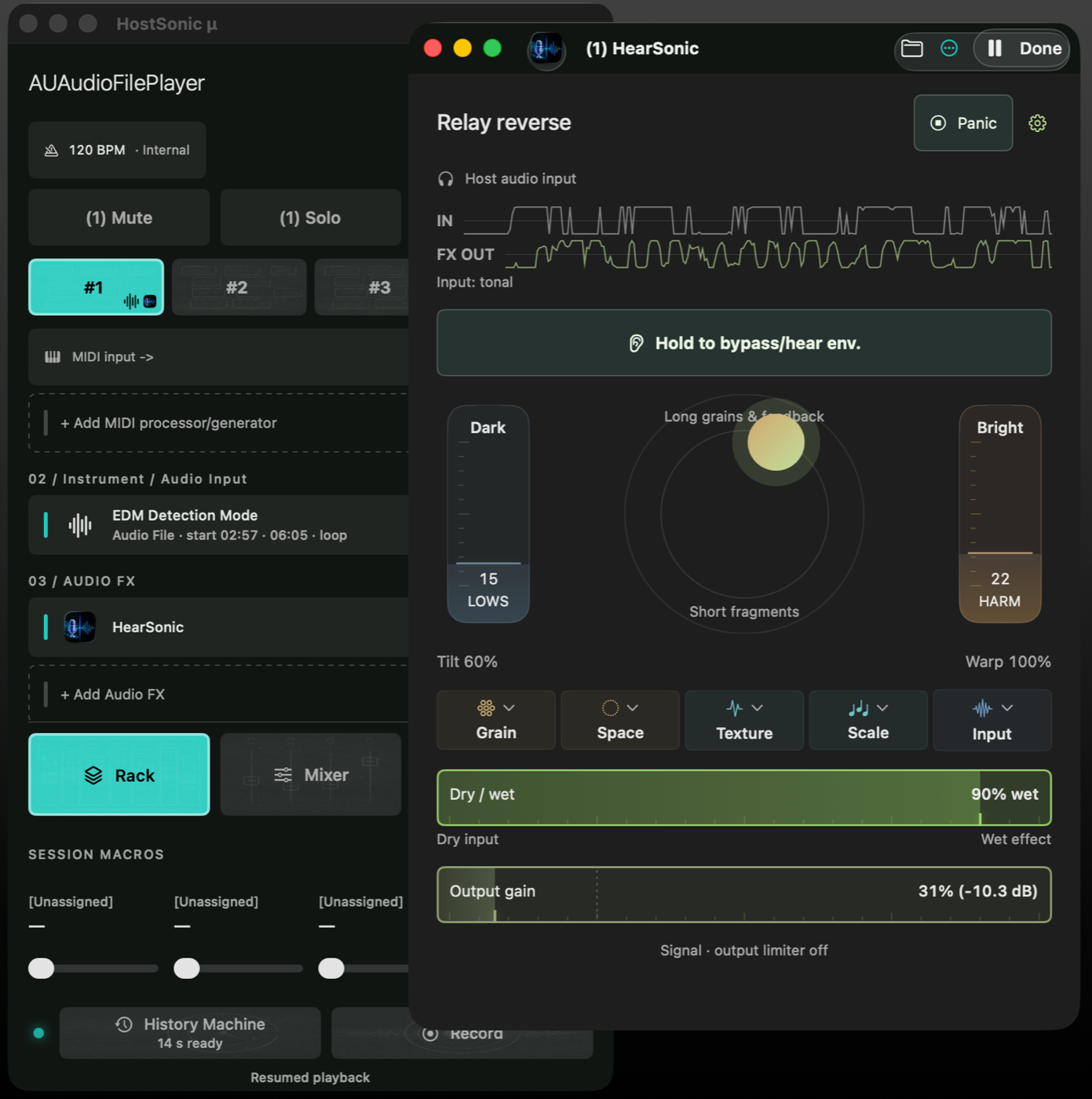 HearSonic AUv3 open in HostSonic μ on Mac