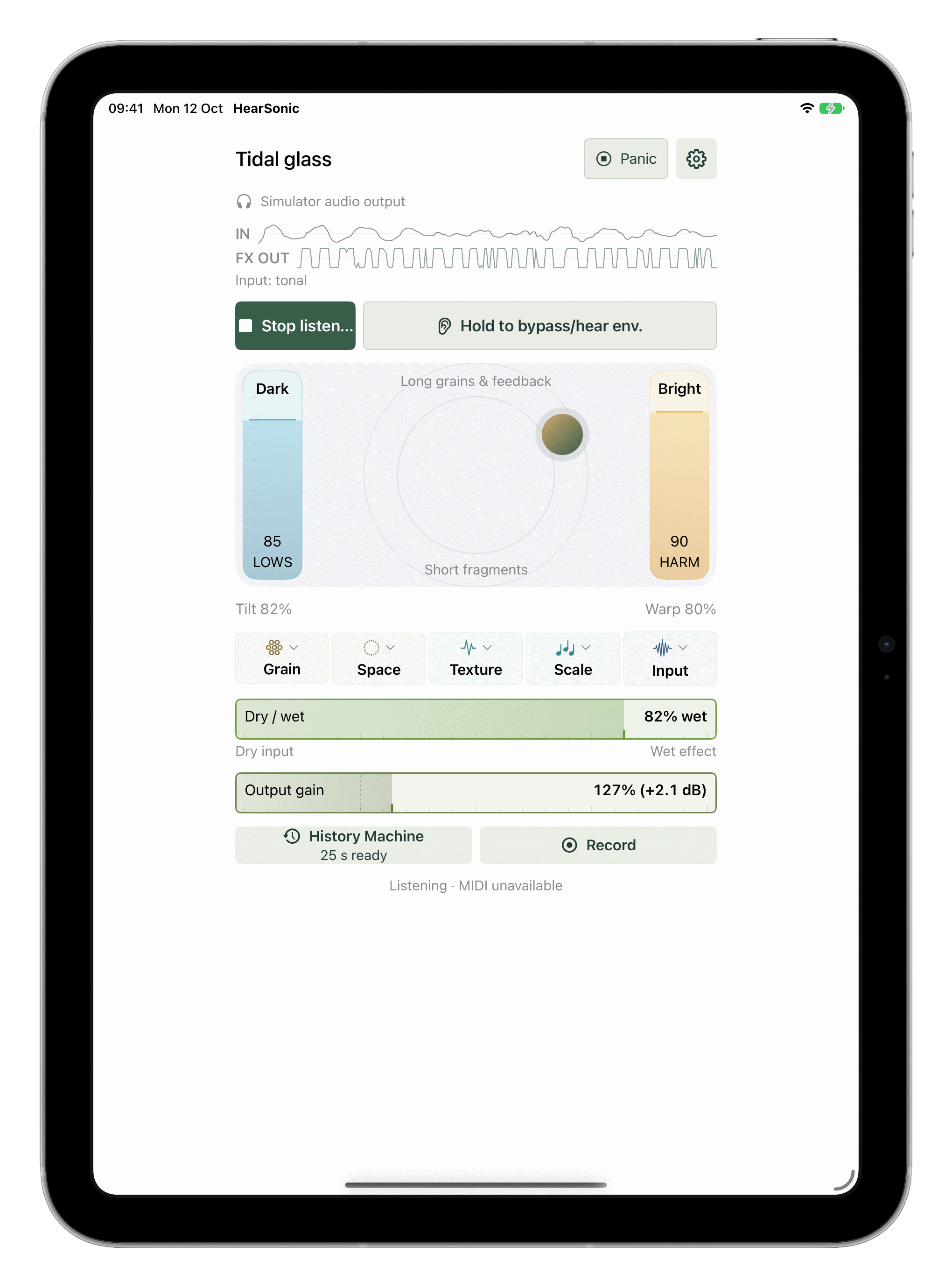 HearSonic main screen on iPad